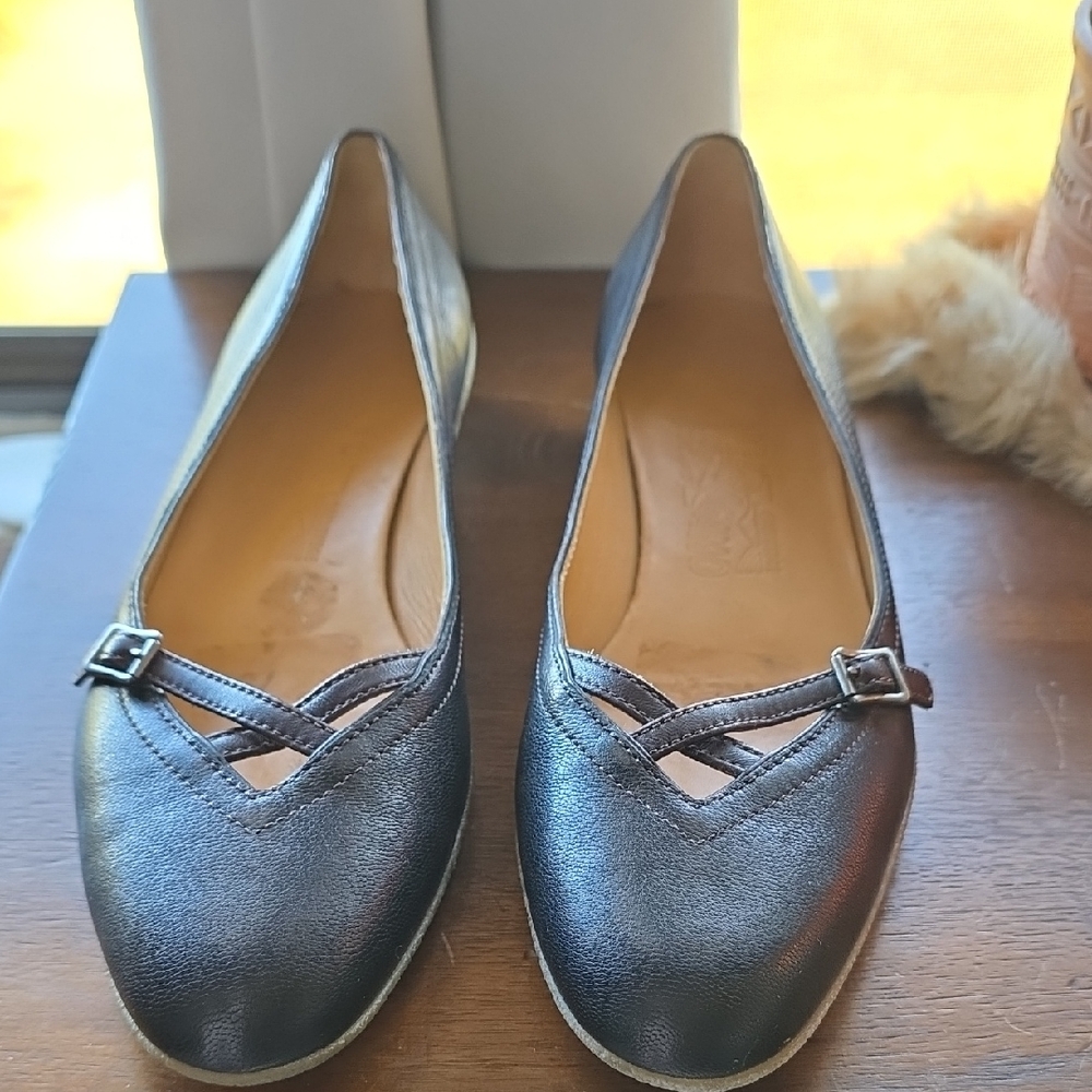 Salvatore Ferragamo Black Leather Mary Jane Ballet Flats Loafers 7.5
